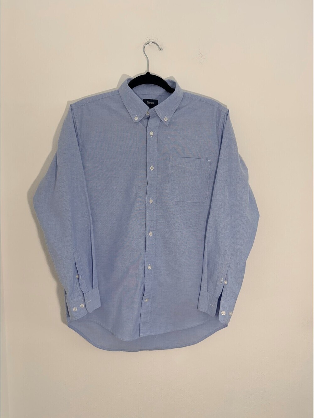 Parker Blue Oxford Button Down Shirt Size 16 Cotton Blend Long Sleeve Pocket Top
